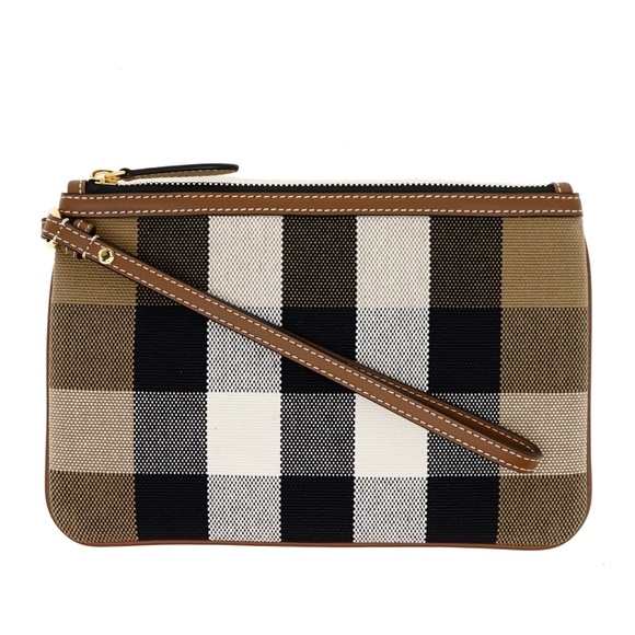 Burberry Peyton Clutch Wristlet Pouch House Check Canvas New